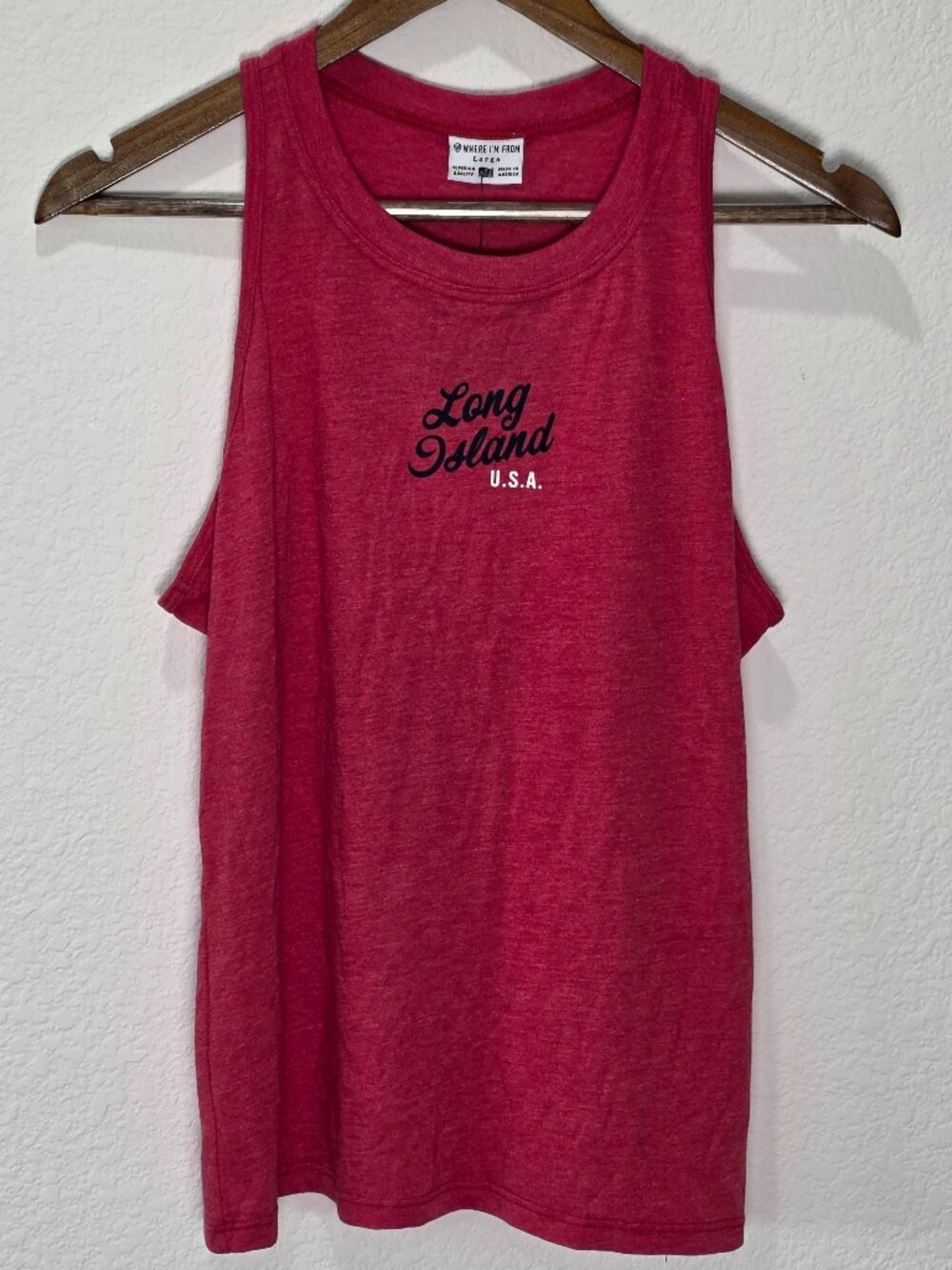 NWT Where I'm From Long Island USA Graphic Tank Top Red Size Large
